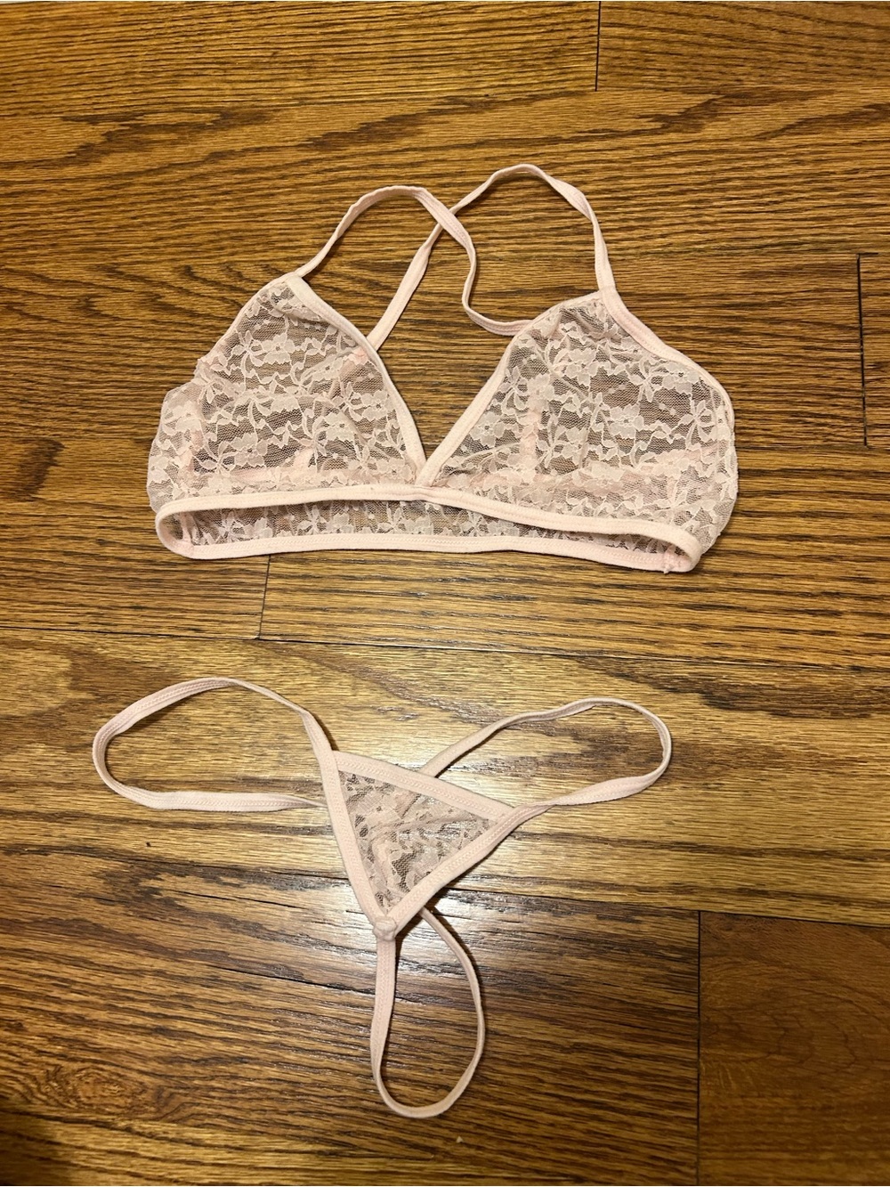 baby pink string lingerie set